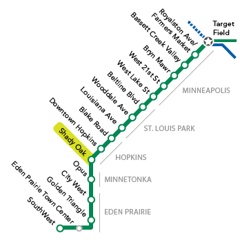 Station locator schematic showing position of Shady Oak Station