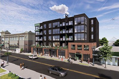 Architect’s rendering of the exterior of the proposed Beasley condo building.