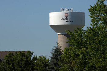 Water storage tank in Apple Valley towers above the tree line.